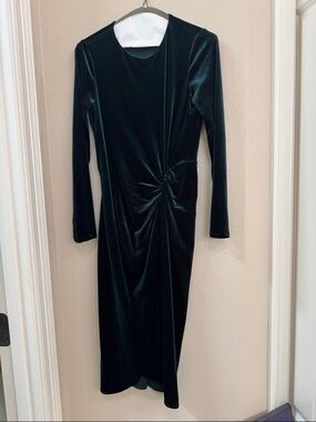 ANTONIO MELANI Emerald Green Velvet Twist-Waist Long Sleeve Dress